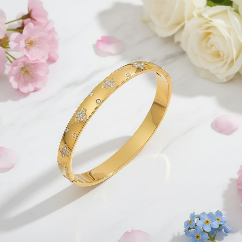 Classic European Design Micro Inlaid Natural Zircon Gemstone Bracelet set in 18K Gold Plating