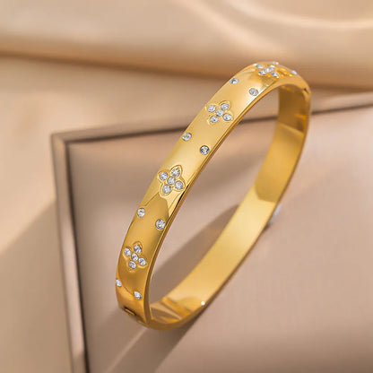 Classic European Inspired Micro Inlaid Natural Zircon Gemstone Bracelet set in 18K Gold Plating Capella Jewellery