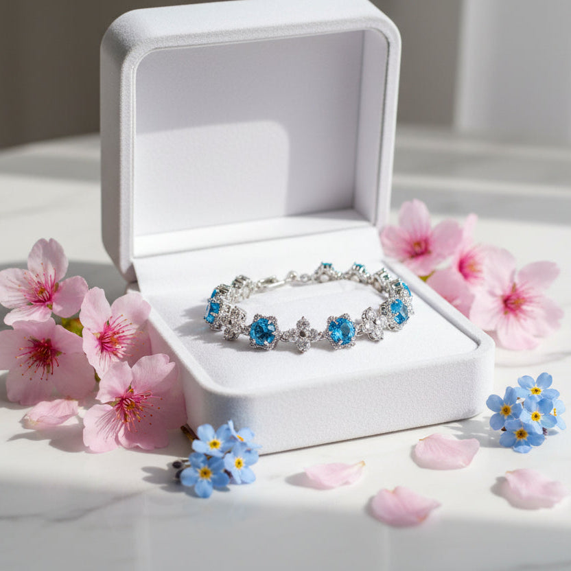 Stars and Flowers Inlaid Natural Zircon Gemstone Bracelet set in Platinum Plating