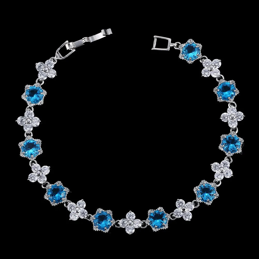 European Stars and Flowers Inlaid Natural Zircon Gemstone Bracelet set in Platinum Plating Capella Jewellery