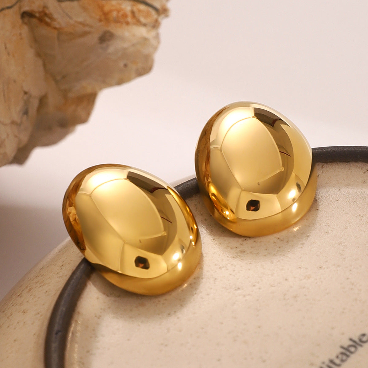 Ellipse Italian Inspired Organic Round Shape Design Stud Earrings set in 18K Gold Plating Capella Jewellery