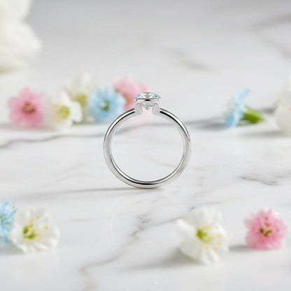 Classic French Round Solitaire 1 Carat Moissanite Ring set in Platinum Plated 925 Silver (GRA) Capella Jewellery