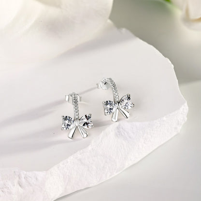 French Bow Inspired Pave Micro Inlaid Natural Zircon Gemstone Earrings set in Platinum Plated 925 Silver Capella Jewellery