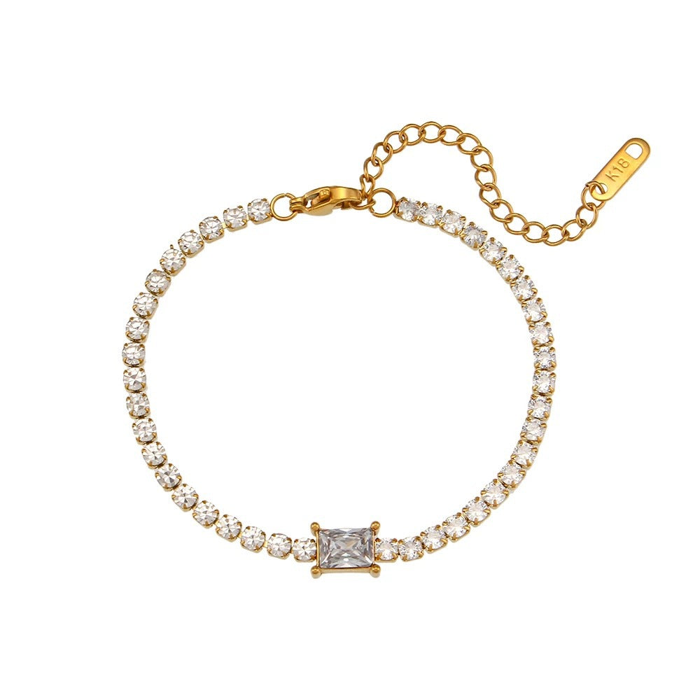 18K Gold Plated Square Zircon Tennis Chain Bracelet Necklace