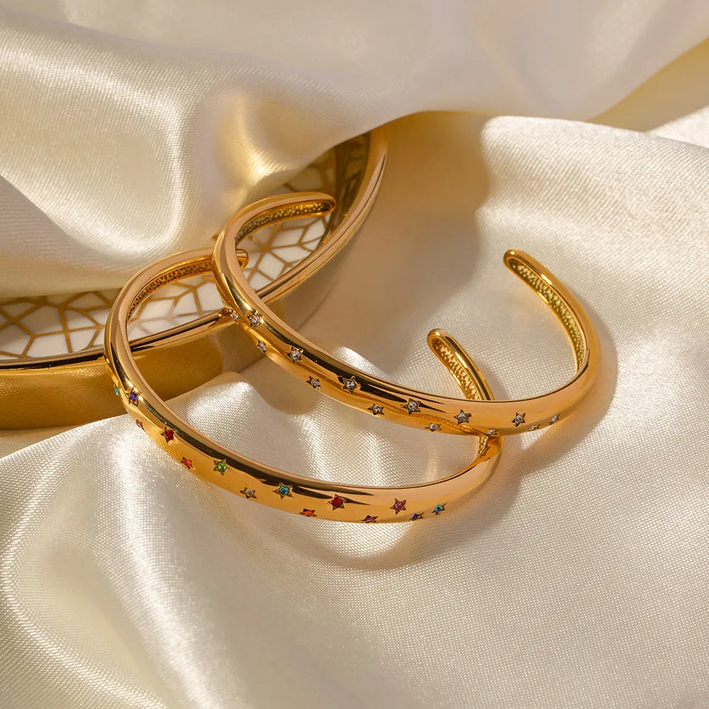 Italian Geometry Inspired Star Pattern Natural Zircon Gemstones Bracelet set in 18K Gold Plating Capella Jewellery