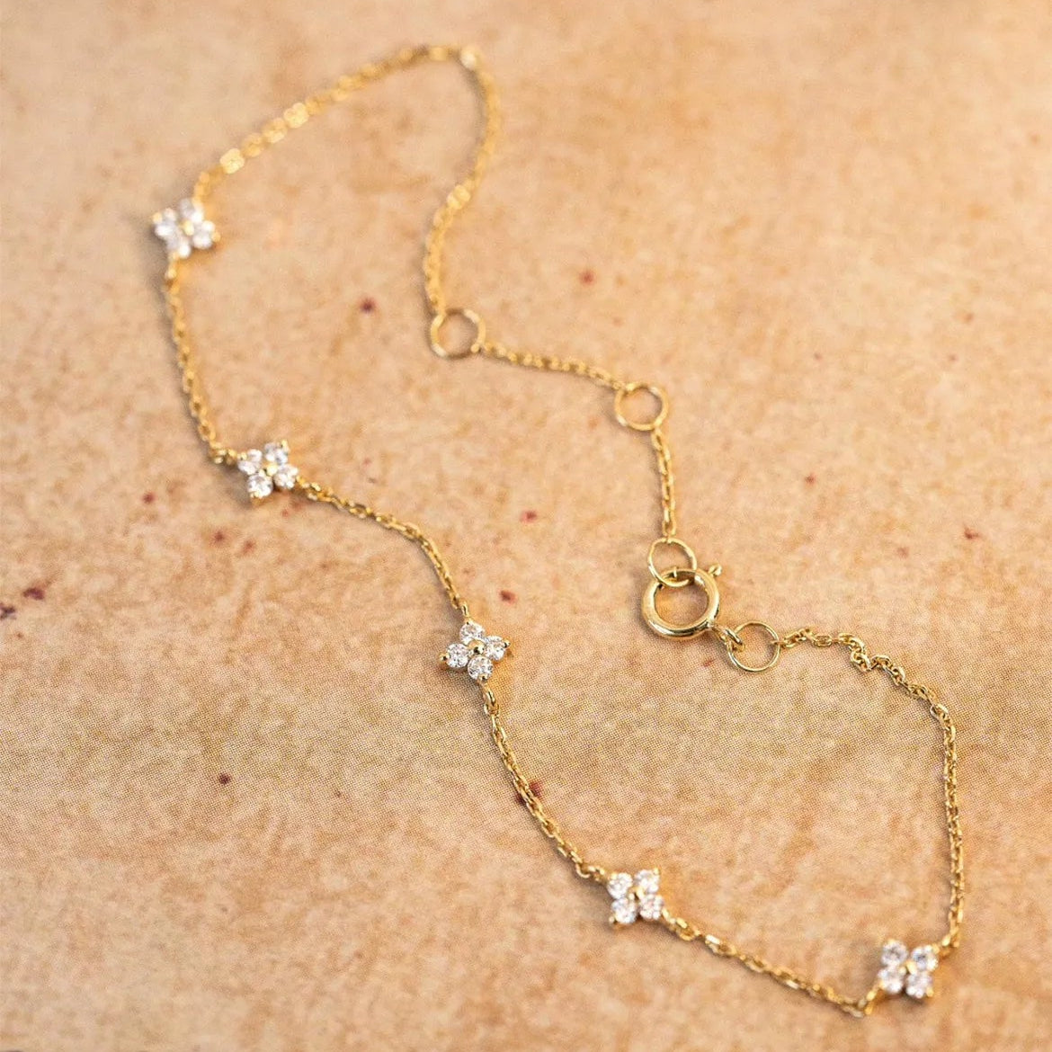 Four Leaf Clover Natural Zircon Gemstone Bracelet set in 18K Gold Plated 925 Sterling Silver Capella Jewellery