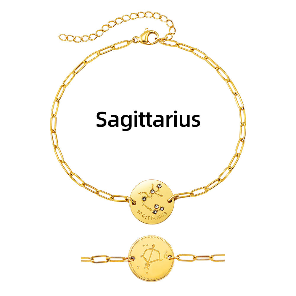 Twelve Constellation Stars Signs Micro Inlaid Natural Zircon Bracelet set in 18K Gold Plating