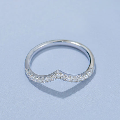 French V-Shape/Round Pavé Micro Inlay Moissanite Ring set in 18K White Gold Plated 925 Silver Capella Jewellery