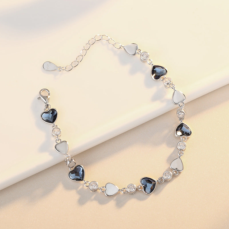 Dark Blue Heart Natural Zircon Crystal Necklace/Bracelet/Earrings set in 18K White Gold Plated 925 Silver Capella Reya pic 4