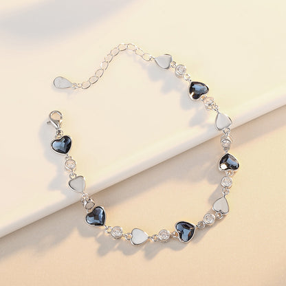 Dark Blue Heart Natural Zircon Crystal Necklace/Bracelet/Earrings set in 18K White Gold Plated 925 Silver Capella Reya pic 4