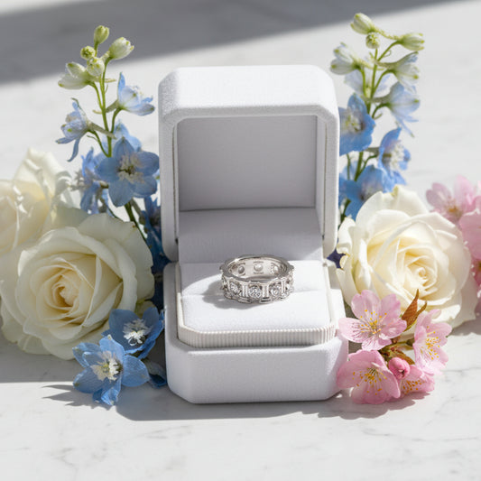 Roman Column Italian Inspired Design 1 Carat Moissanite Ring set in Platinum Plated 925 Silver (GRA)