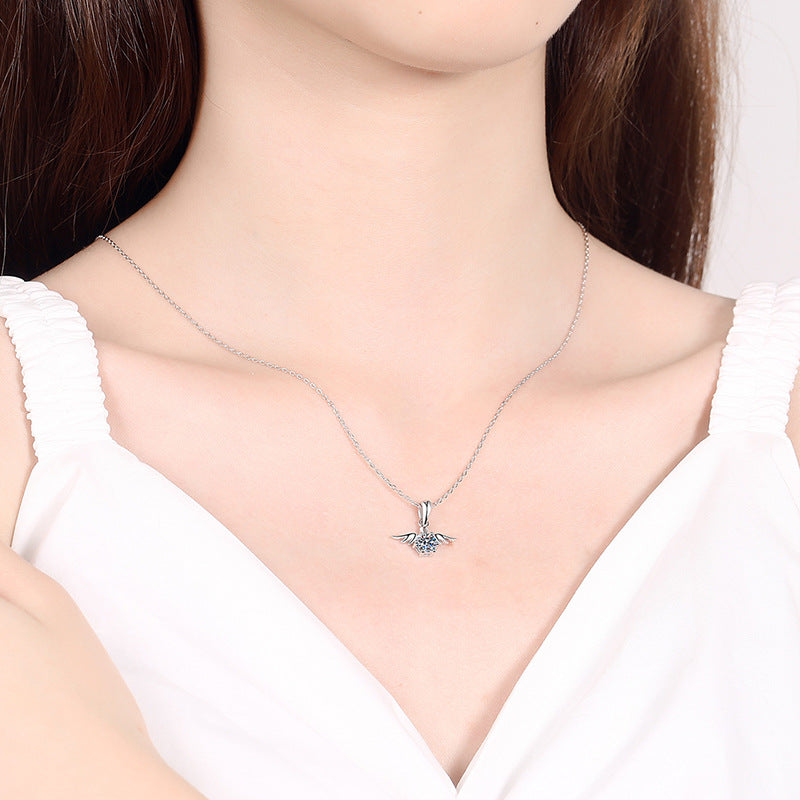 Angel Wings Design Inlaid 0.5 Carat Moissanite Diamond Necklace set in 925 Silver (GRA)