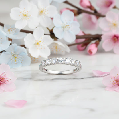 European Seven Stars 0.7 Carat Moissanite Ring in 18K White Gold Plated 925 Silver (GRA) Capella Jewellery