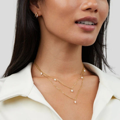 Elegant Italian Design Real Natural Pearl Double Layer Twin Necklace set in 18K Gold Plating Capella Jewellery