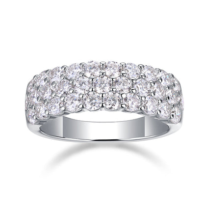 French 31 Stone Pavé-Set Inlay 1.8 Carat Moissanite Ring set in 18K White Gold Plated 925 Silver (GRA) Capella Jewellery