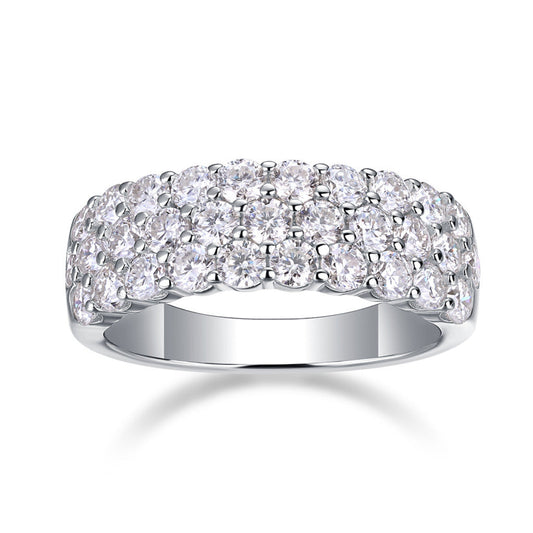 French 31 Stone Pavé-Set Inlay 1.8 Carat Moissanite Diamond Ring set in 18K White Gold Plated 925 Silver (GRA)