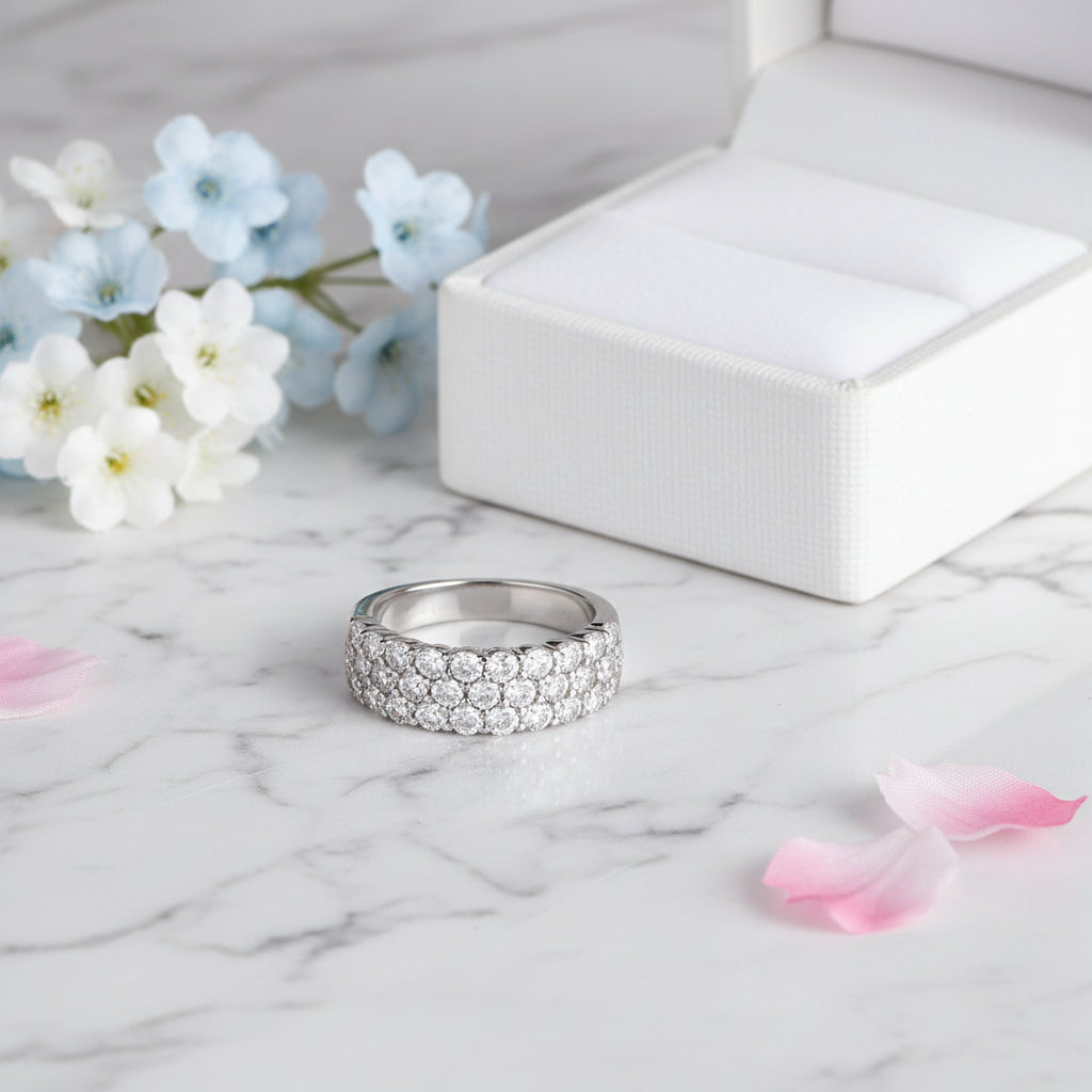 31 French Pavé 1.8 Carat Moissanite Diamond Ring in 18K White Gold Plated 925 Silver (GRA)