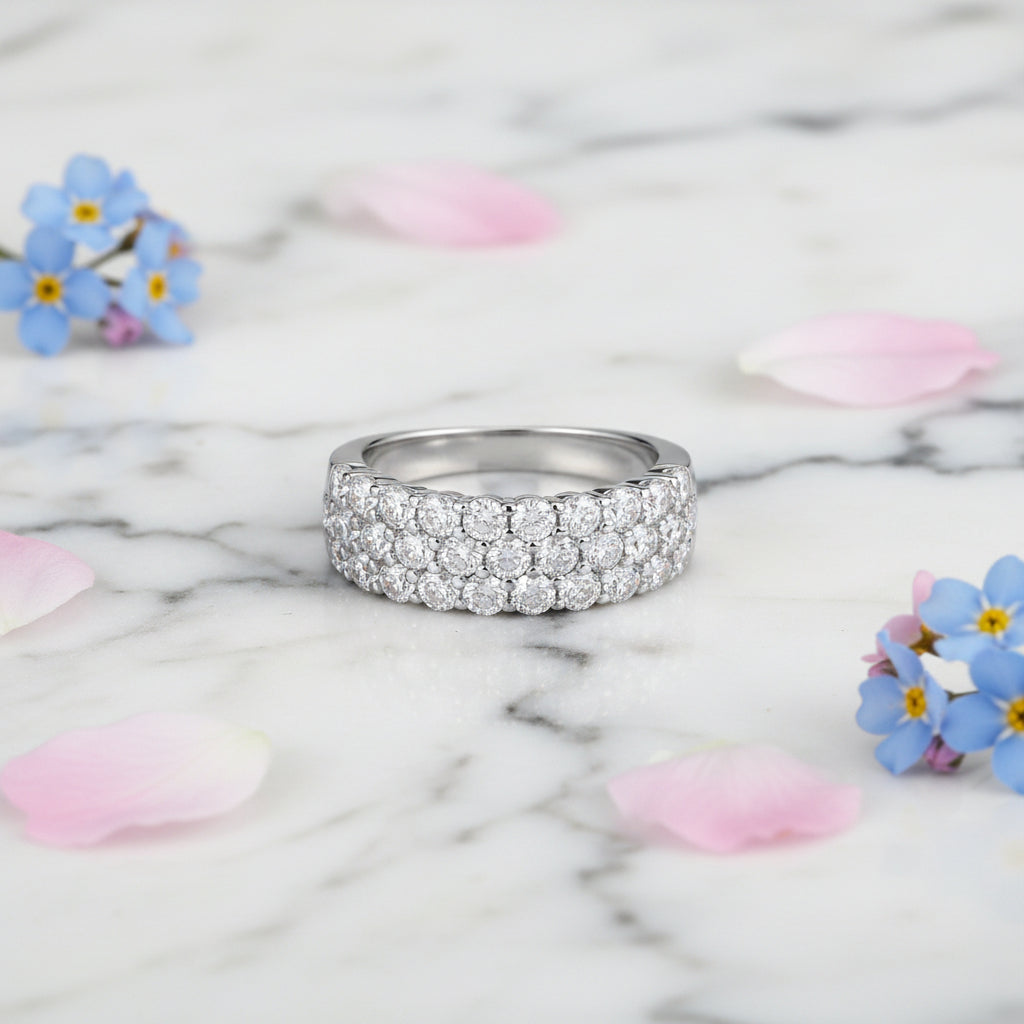 31 French Pavé 1.8 Carat Moissanite Diamond Ring in 18K White Gold Plated 925 Silver (GRA)