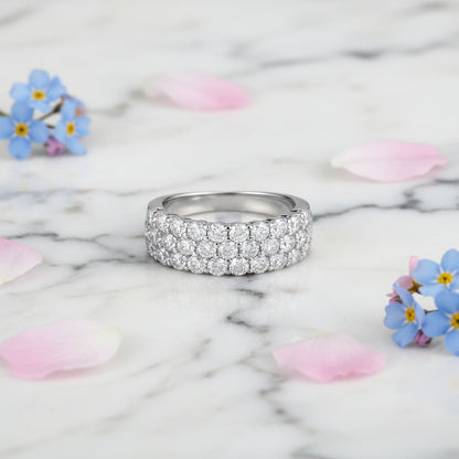 French 31 Stone Pavé-Set Inlay 1.8 Carat Moissanite Ring set in 18K White Gold Plated 925 Silver (GRA) Capella Jewellery