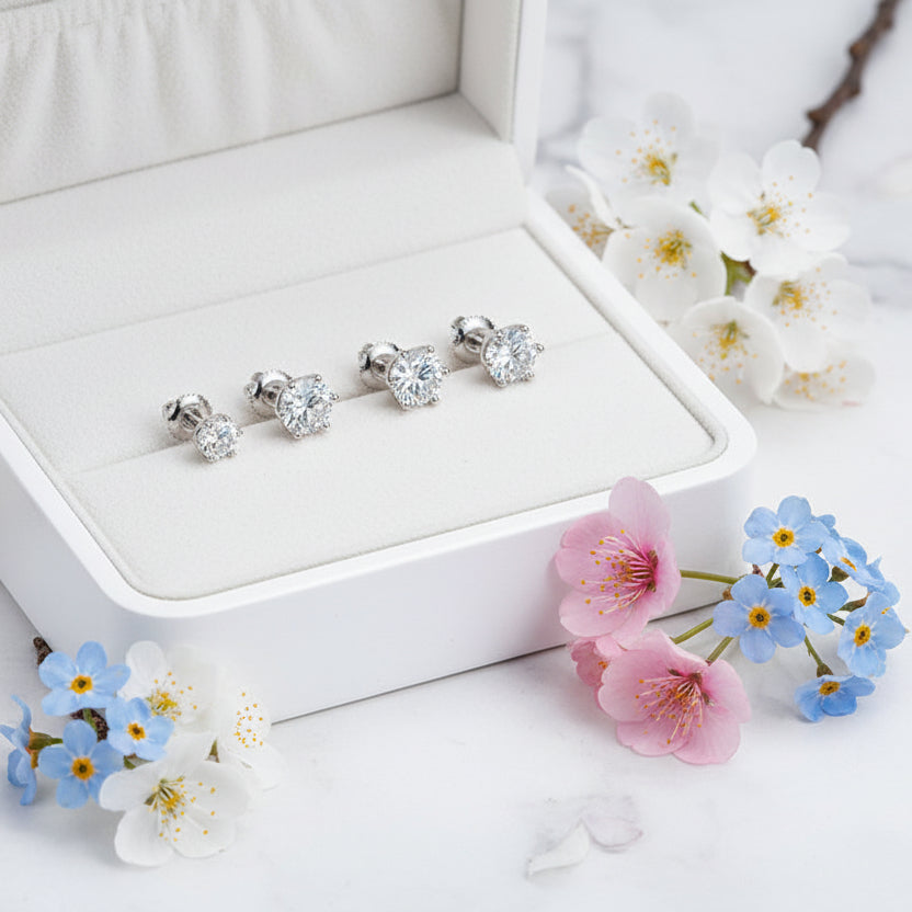 Classic Six Claw 4 Carat Moissanite Diamond Stud Earrings set in 925 Sterling Silver (GRA)