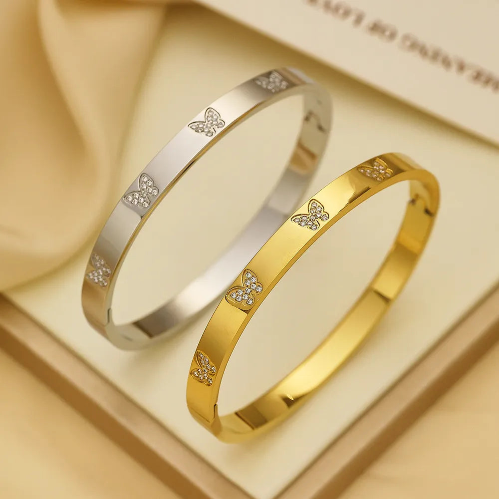 Versatile Italian Butterfly Motif Micro Inlaid Natural Zircon Bracelet set in 18K Gold Plating Capella Jewellery