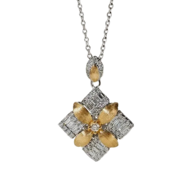 Japanese 32 Micro Inlaid Moissanite Pendant set in 18K White Gold Plated 925 Silver (GRA) Capella Jewellery