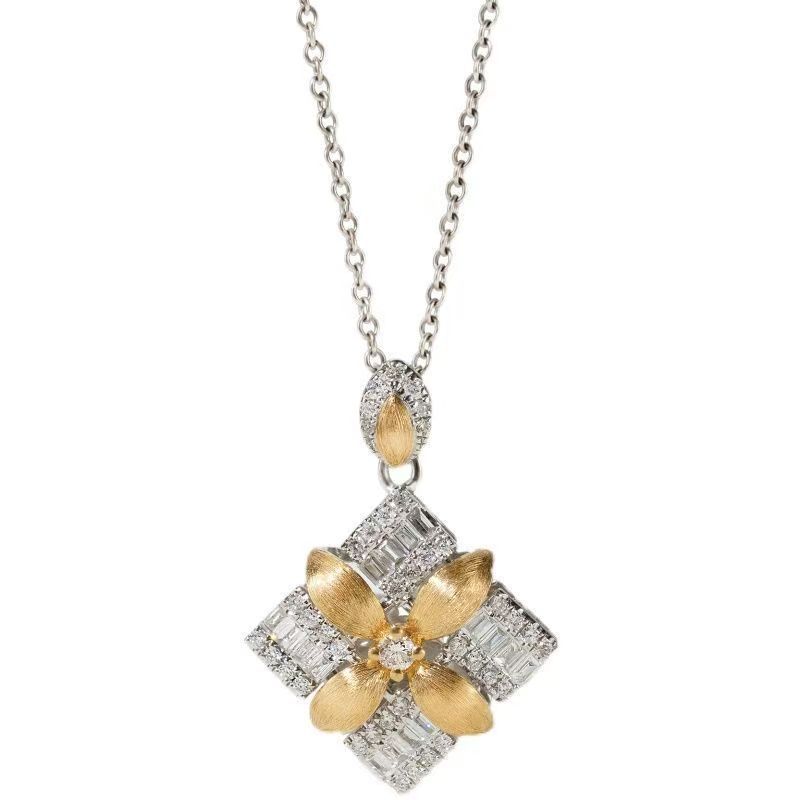 Japanese Inspired 32 Micro Inlaid Moissanite Diamonds Pendant set in 925 Sterling Silver (GRA)