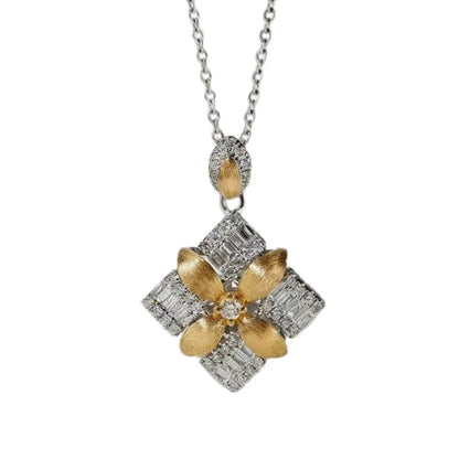 Japanese 32 Micro Inlaid Moissanite Pendant set in 18K White Gold Plated 925 Silver (GRA) Capella Jewellery