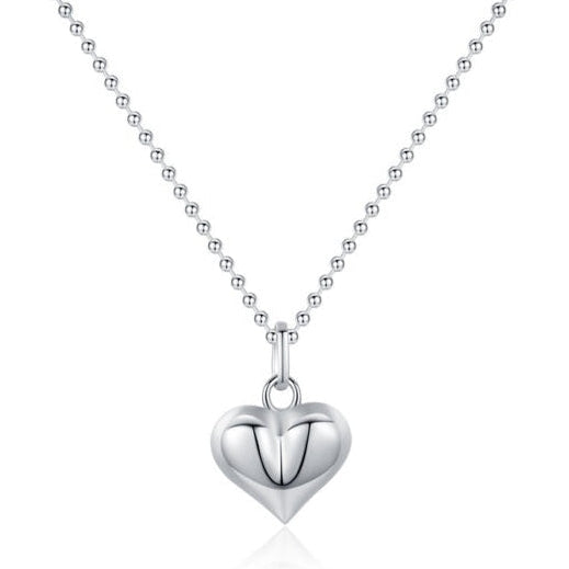 Elegant Love Heart Design Silver Pendant Bead Necklace Set in 925 Sterling Silver
