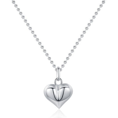 Elegant Love Heart Design Silver Pendant Bead Necklace Set in 18K White Gold Plated 925 Silver Capella Jewellery