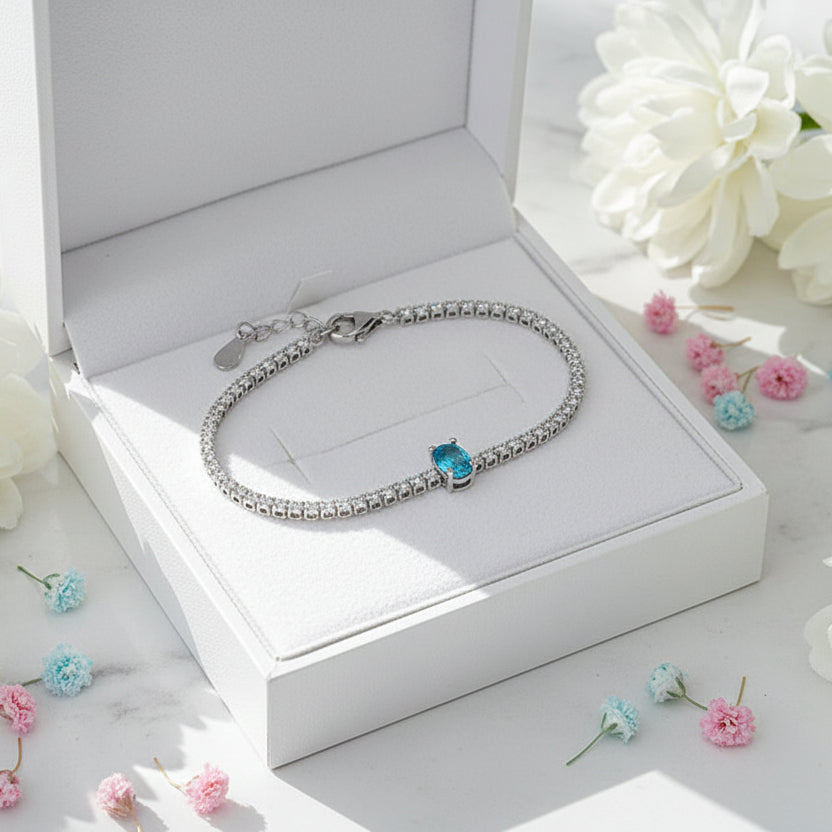Elegant Tennis Bracelet Pave Natural Zircon set in 18K White Gold 925 Sterling Silver