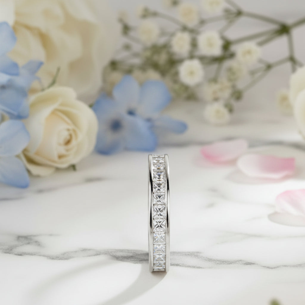 Modern Italian Pave 0.5 Carat Moissanite Diamond Ring set in 18K White Gold Plated 925 Silver (GRA)