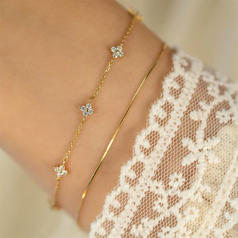 Four Leaf Clover Natural Zircon Gemstone Bracelet set in 18K Gold Plated 925 Sterling Silver