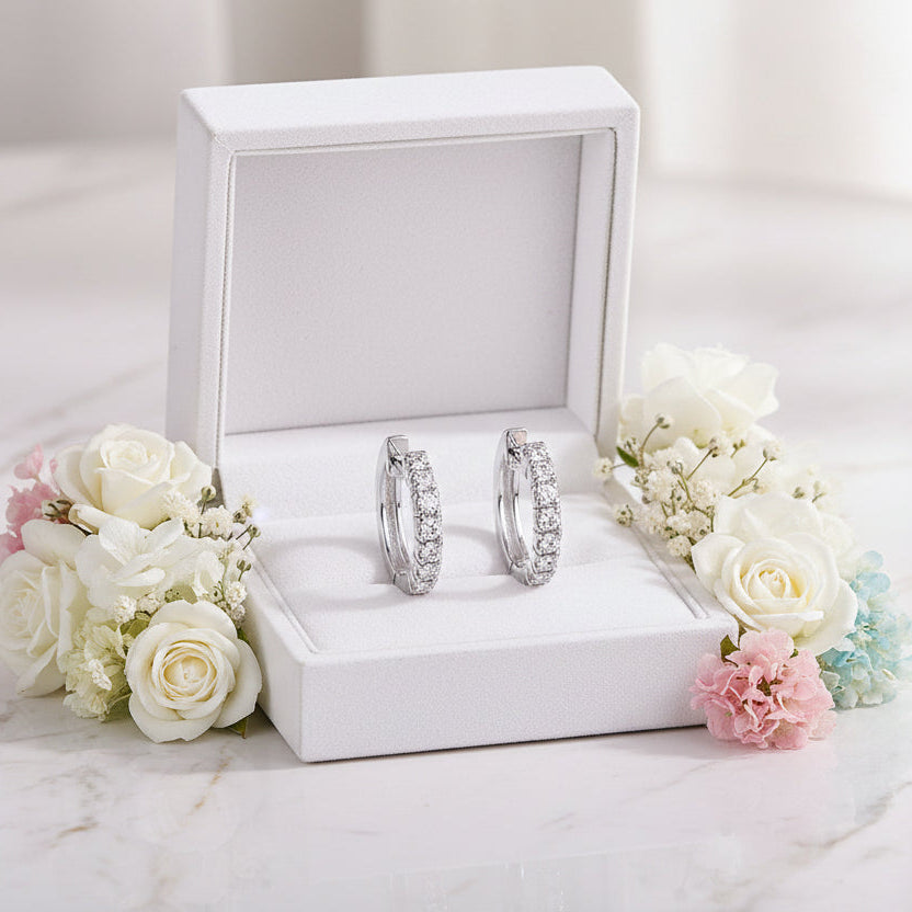 Linear Pave Inlaid Micro 0.6 Carat Moissanite Diamond Earrings set in 925 Sterling Silver (GRA)