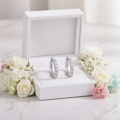 French Linear Pave Inlay 0.6 Carat Moissanite Earrings set in Platinum Plated 925 Silver (GRA) Capella Reya in a box