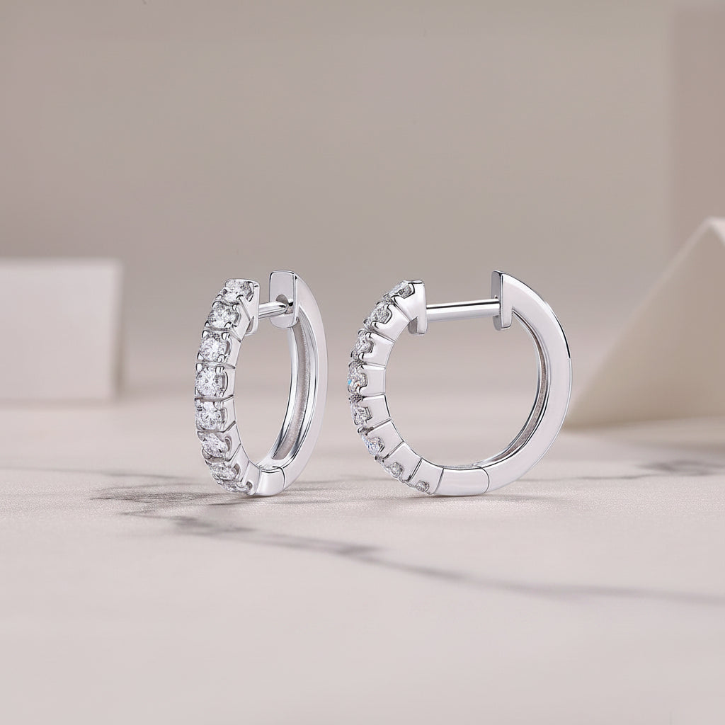 Linear Pave Inlaid Micro 0.6 Carat Moissanite Diamond Earrings set in 925 Sterling Silver (GRA)