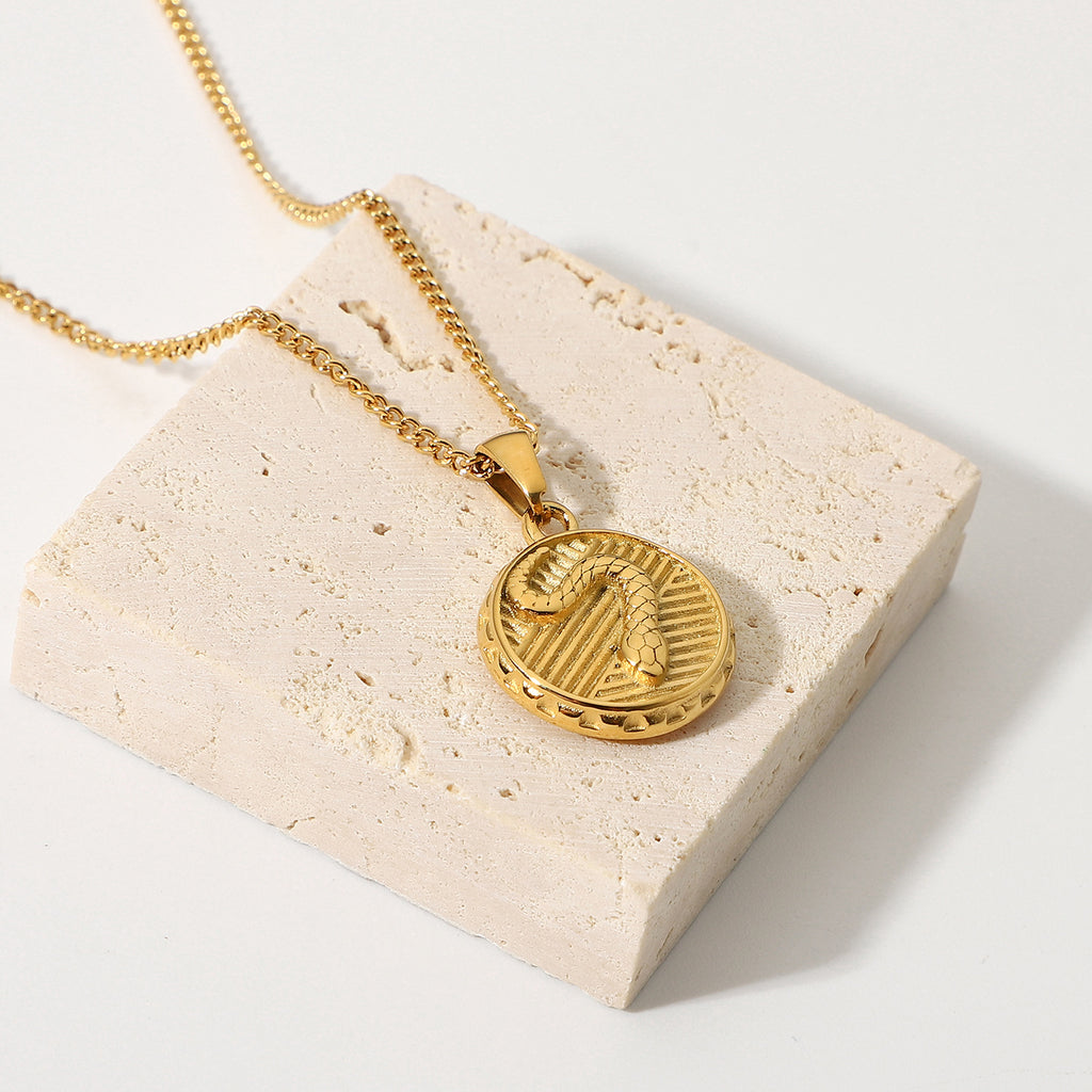18K Gold Plated Snake Coin Pendant Necklace