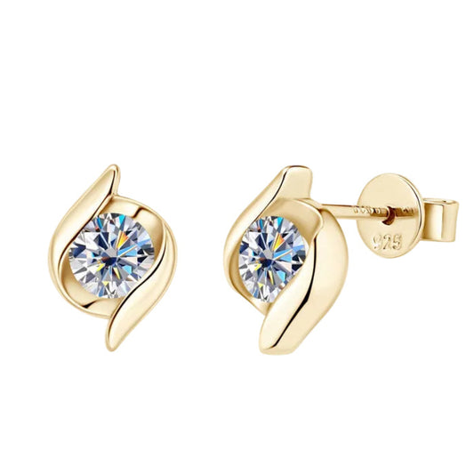 French Inspired Luxury 0.5 Carat Moissanite Diamond Earrings set in 18K Gold Plated 925 Silver (GRA)