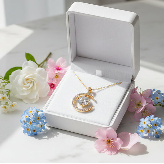 Crescent Moon & Star 2.3 Carat Moissanite Diamond Necklace set in 18K White Gold Plated 925 Silver (GRA)
