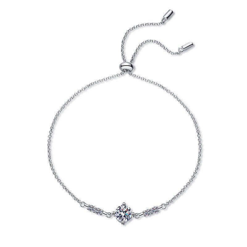 Classic Four Claw 1 Carat Moissanite Diamond Bracelet set in Platinum Plated  925 Silver (GRA)
