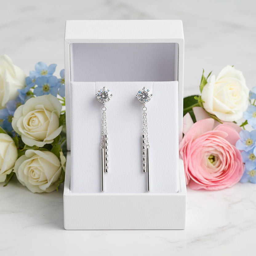French Long Tassel Design 2 Carat Moissanite Diamond Earrings set in 925 Sterling Silver (GRA)