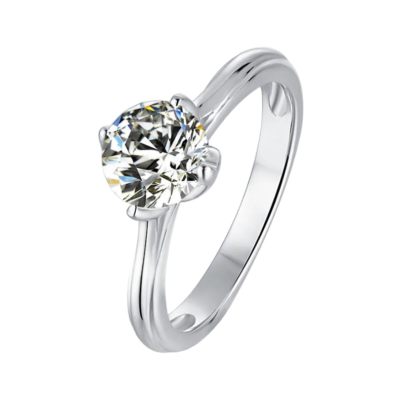 Italian Straight Arm Lotus 1 Carat Moissanite Diamond Ring set in 18K White Gold Plated 925 Silver (GRA)