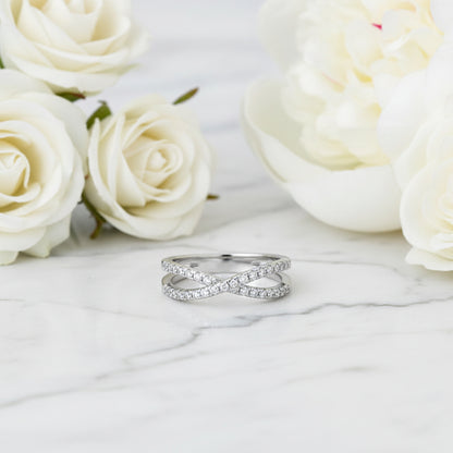 European Twin Band Micro Inlay 0.4 Moissanite Ring set in Platinum Plated 925 Silver (GRA) Capella Jewellery