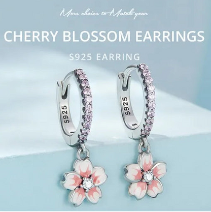 Japanese Sakura Cherry Blossom Natural Zircon Gemstone Earrings set in Platinum Plated 925 Silver Capella Jewellery