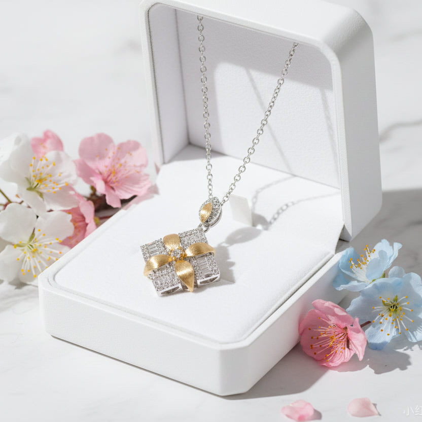 Japanese Inspired 32 Micro Inlaid Moissanite Diamonds Pendant set in 925 Sterling Silver (GRA)