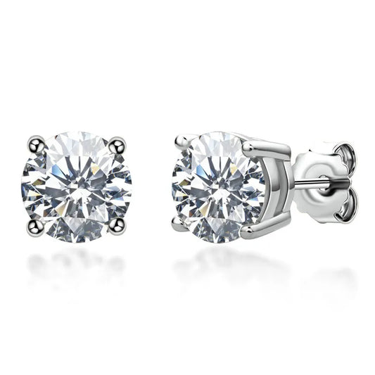 Classic French Four-Claw 4 Carat Moissanite Diamond Earrings set in 18K Gold Plated 925 Silver (GRA)