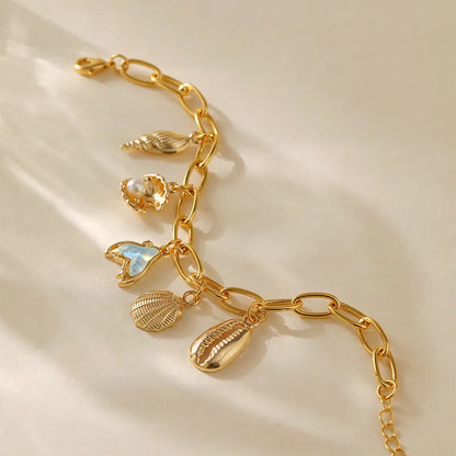 Ocean Inspired Handcrafted Five Pendant Charms Bracelet set in 18K Gold Plating Capella Jewellery