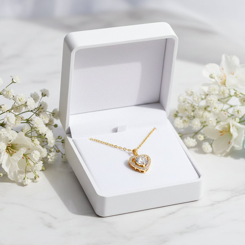 Clavicle Heart 1 Carat Moissanite Diamond Pendant set in 18K Gold Plated 925 Silver (GRA)