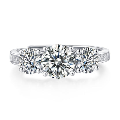 European Three Stones Design 1 Carat Moissanite Ring set in 18K White Gold Plated 925 Silver (GRA) Capella Jewellery