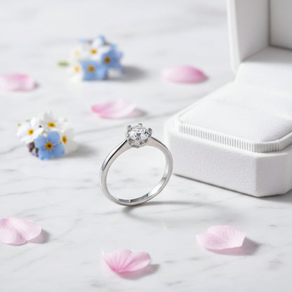 Hearts & Arrows Solitaire 0.5 Carat Moissanite Ring set in Platinum Plated 925 Silver (GRA) Capella Jewellery